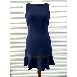 Karl Lagerfeld Paris Dress, Navy Blue Drop Waist Ribbon Detail Womens Size 8